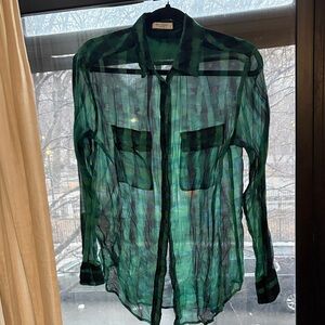 Equipment Green and Blue Plaid Sheer Shirt